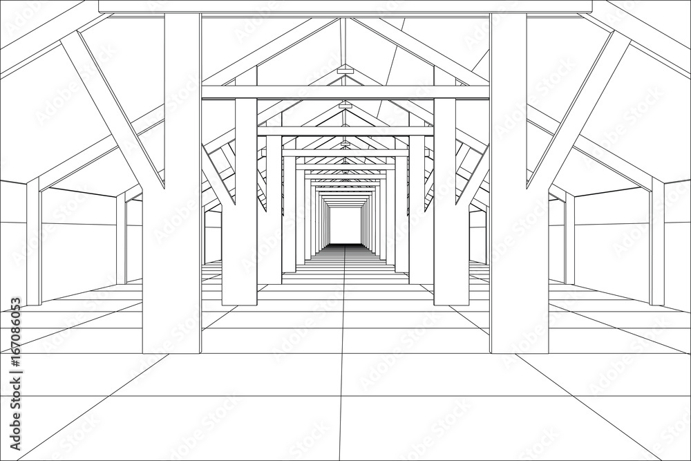Abstract industrial building constructions indoor. Tracing illustration of 3d. Abstract industrial building constructions indoor. Tracing illustration of 3d.