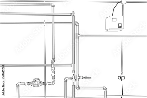 Water purification station. Industrial equipment. Tracing illustration of 3d.