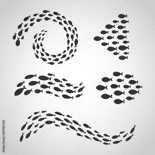 Groups of swimming fishes isolated vector set