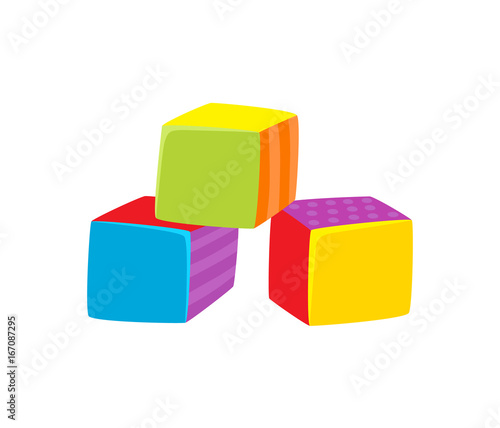 Vector cubes toy flat illustration. Child cubic bricks  colored blocks isolated on a white background. Children education  growth and development concept. Wooden  plastic cubic boxes stack.
