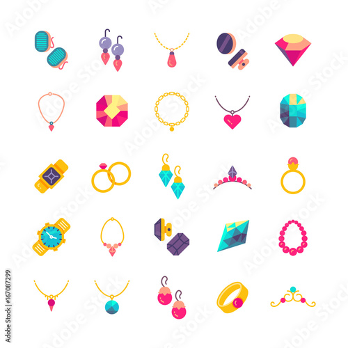 Luxury jewelry flat vector icons photo