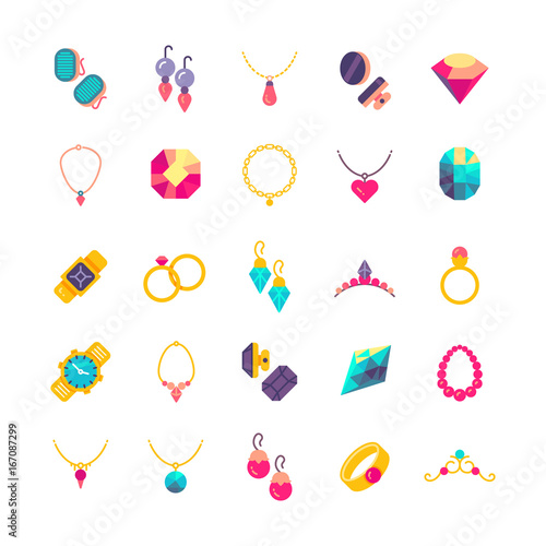 Luxury jewelry flat vector icons