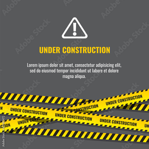 Under construction website page with black and yellow striped borders vector illustration