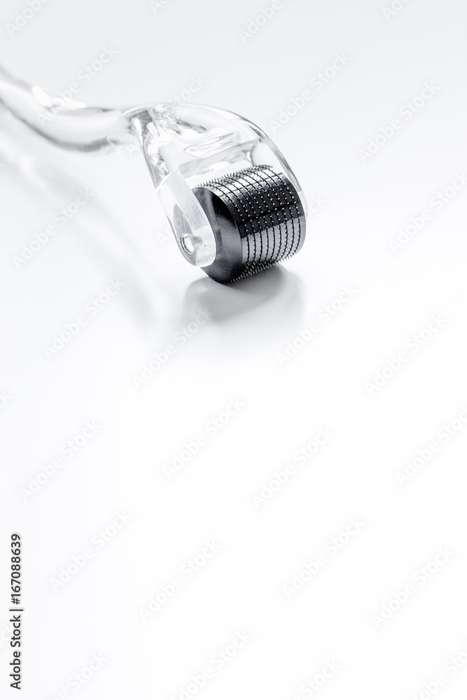 concept beautician desktop with mezoroller - mesotherapy on whit concept beautician desktop with mezoroller - mesotherapy on whit
