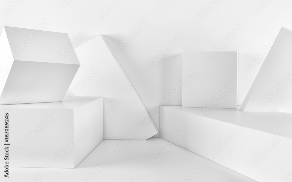 Naklejka premium Biały Abstrakcjonistyczny geometryczny tło od sześcianów. Renderowania 3d