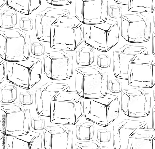 Seamless black and white texture with hand drawn ice cubes. Vector pattern for your creativity