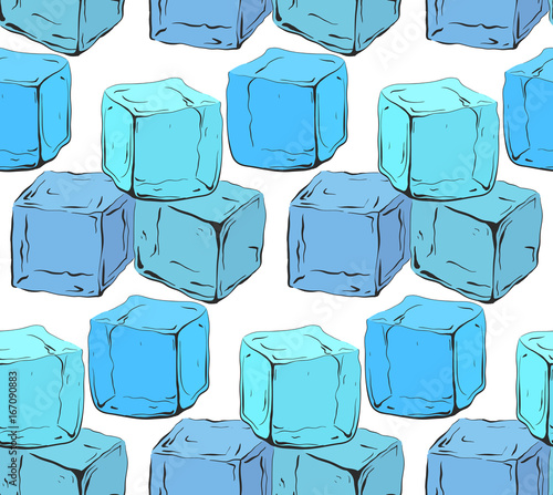 Seamless texture with blue hand drawn ice cubes. Vector pattern for your creativity
