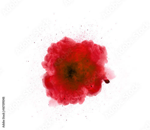 Abstract, red explosion of fire against white background