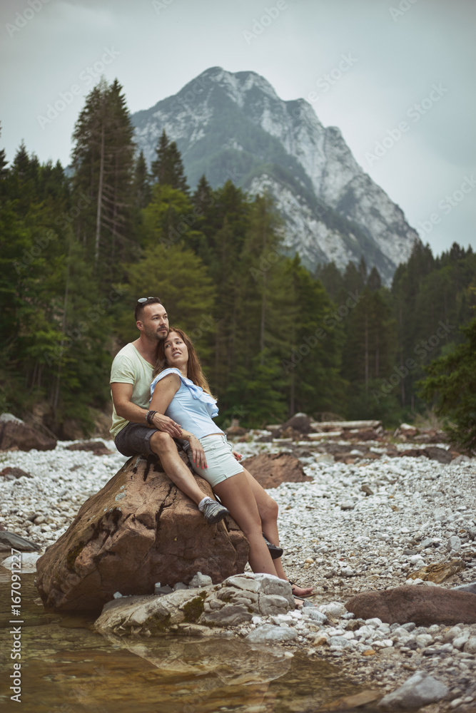 Young lovers dating in the Alps