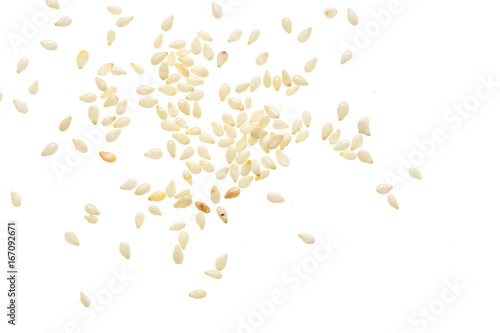 Sesame seeds on white background photo