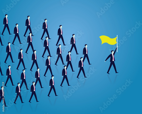 Leadership Concept. Manager Leading Team of Workers Going Forward
