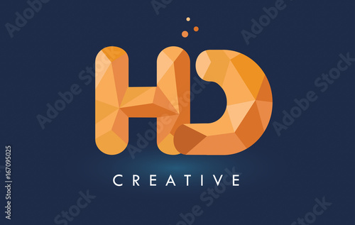 HD Letter With Origami Triangles Logo. Creative Yellow Orange Origami Design.