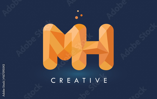 MH Letter With Origami Triangles Logo. Creative Yellow Orange Origami Design.