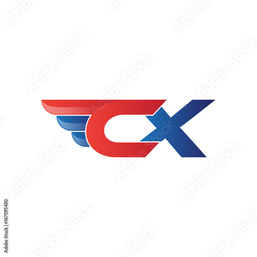 fast initial letter CX logo vector wing