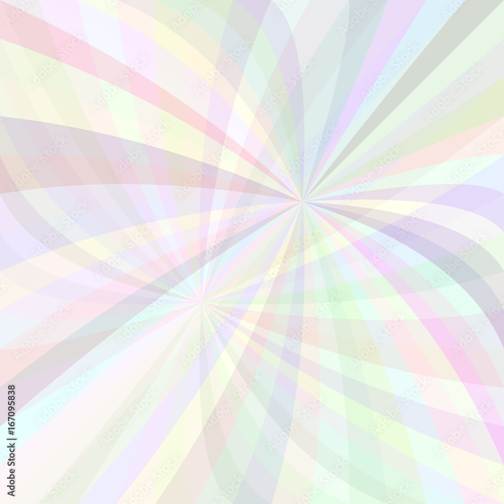 Abstract curved ray burst background - vector illustration from light colored curved rays in pale colors