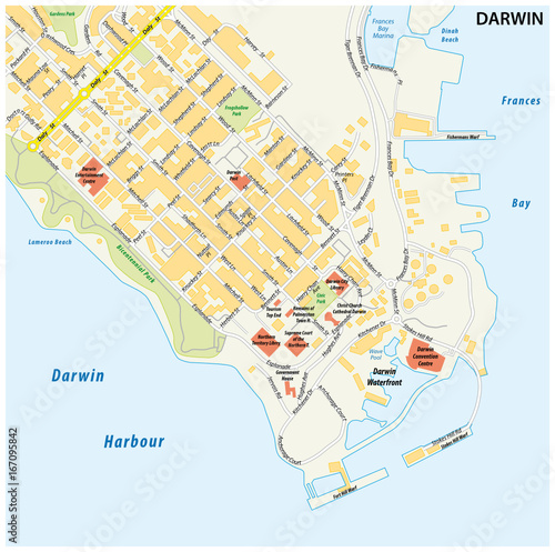 Street map of the city of darwin, Northern Territory, Australia