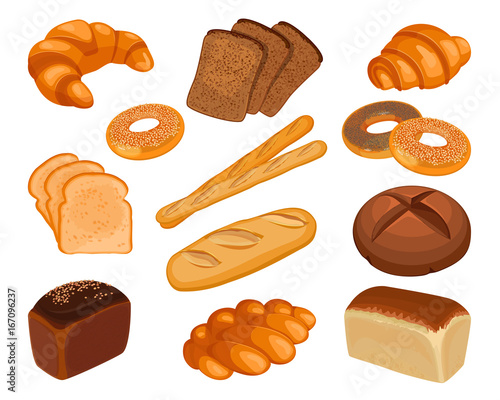 Various types of baked goods realistic style illustration