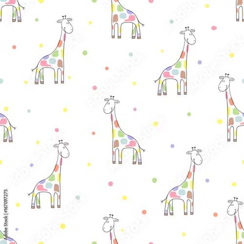 Fototapeta Wzór ładny żyrafa. Kolorowe tło dla dzieci.