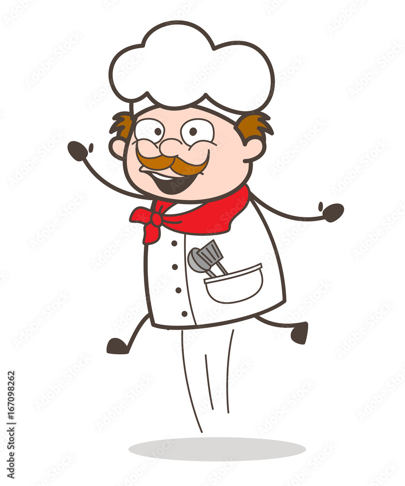 Cartoon Funny Chef Jumping in Excitement Vector Illustration Cartoon Funny Chef Jumping in Excitement Vector Illustration