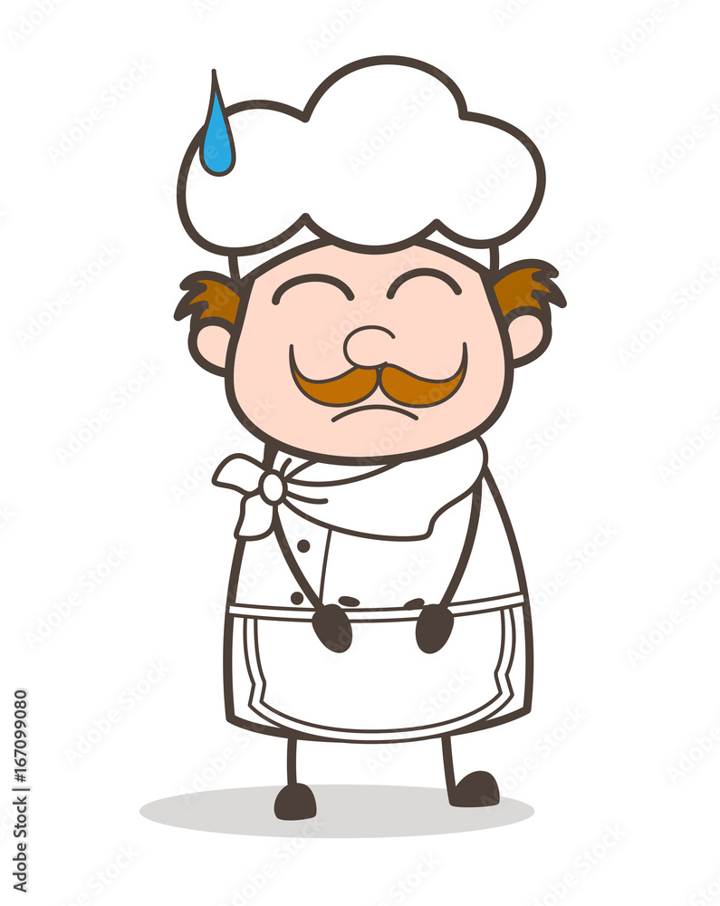 Cartoon Scared Chef Face with Cold Sweat Vector Cartoon Scared Chef Face with Cold Sweat Vector