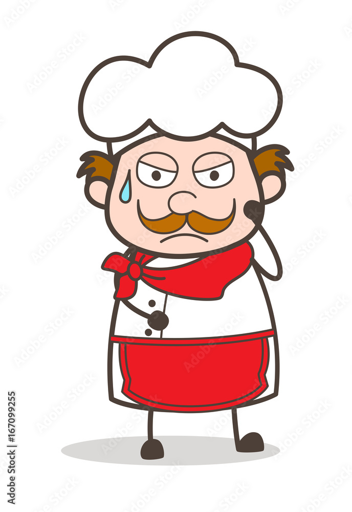 Cartoon Chef Weary Face Expression Vector Cartoon Chef Weary Face Expression Vector
