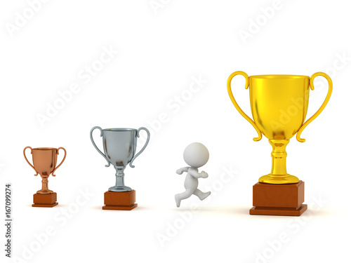 3D Character Running Past Small Trophies to get Large Gold Trophy