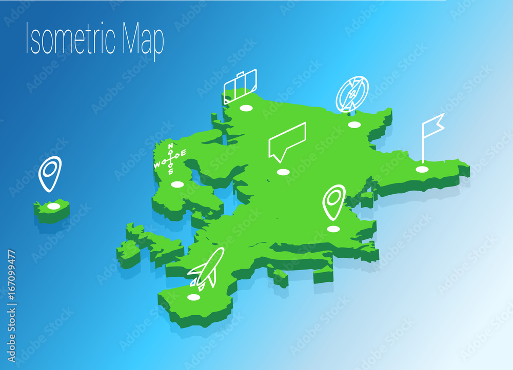 Map Europe isometric concept.