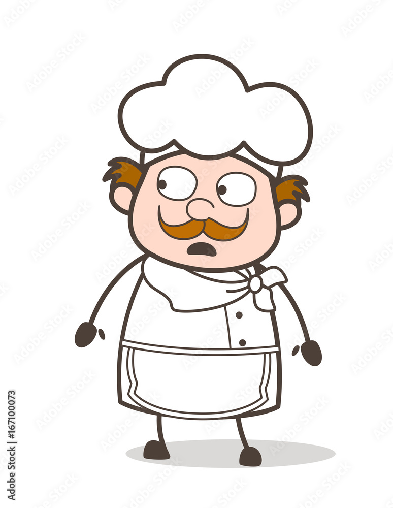 Cartoon Worried Expression of Old Chef Cartoon Worried Expression of Old Chef