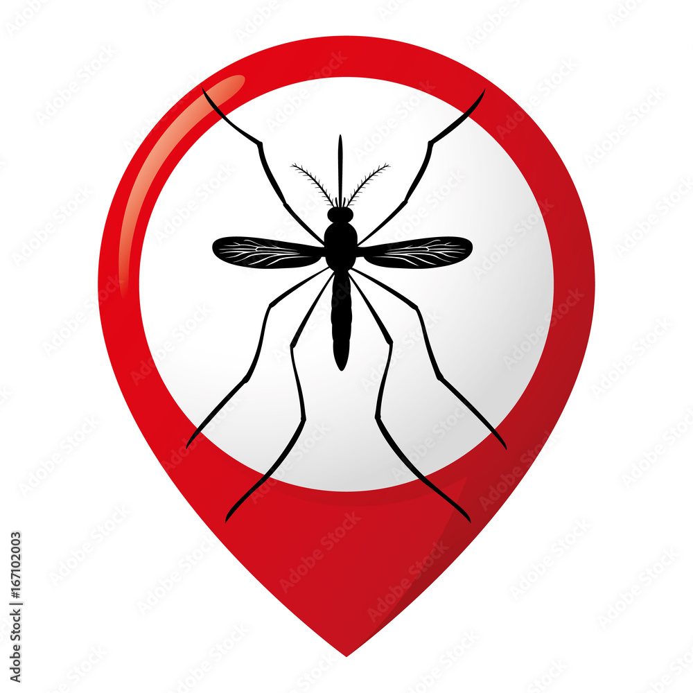Icon pictogram, Location pin Aedes Aegypti mosquitoes stilt. Ideal for informational and institutional related sanitation and care