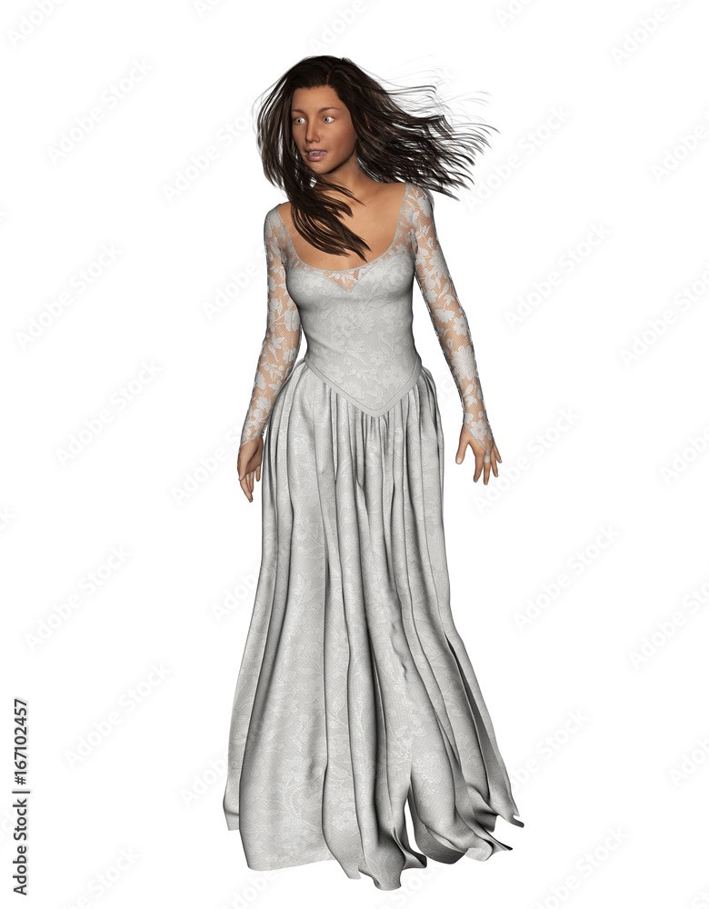 3d rendering of Ghost bride posing for halloween concept background, isolated on white background 3d rendering of Ghost bride posing for halloween concept background, isolated on white background