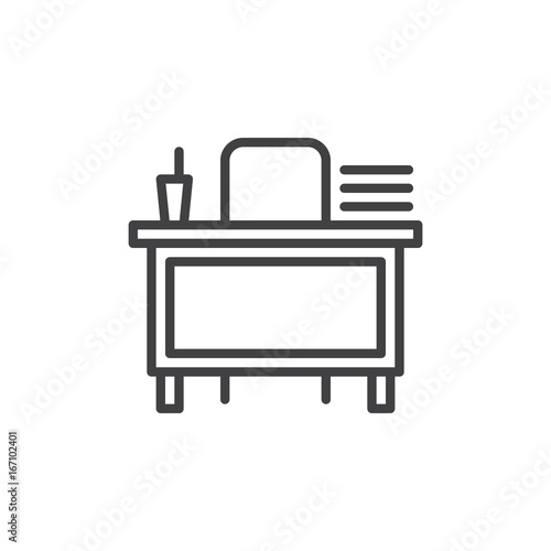 Teacher desk line icon, outline vector sign, linear style pictogram isolated on white. Symbol, logo illustration. Editable stroke. Pixel perfect vector graphics