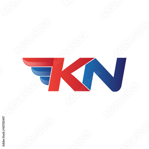 fast initial letter KN logo vector wing