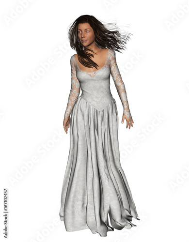 3d rendering of Ghost bride posing for halloween concept background, isolated on white background