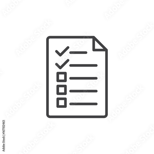 Test, checklist line icon, outline vector sign, linear style pictogram isolated on white. Symbol, logo illustration. Editable stroke. Pixel perfect vector graphics © alekseyvanin