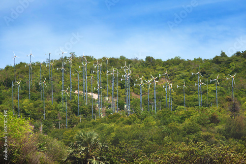 Wind turbines on the mountain at Koh Larn Pattaya Thailand.
