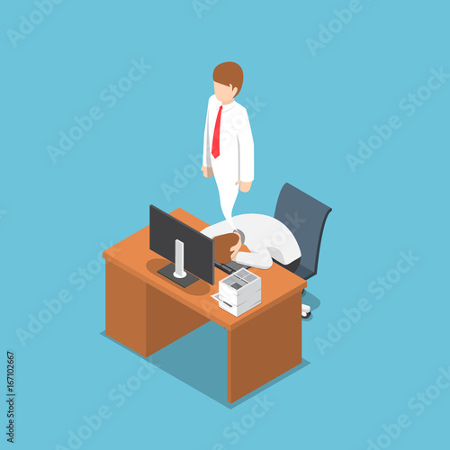 Isometric Businessman Work Hard Until Dead