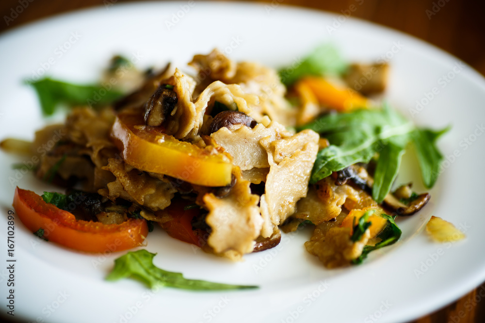 Buckwheat noodles with fried mushrooms and vegetables Buckwheat noodles with fried mushrooms and vegetables