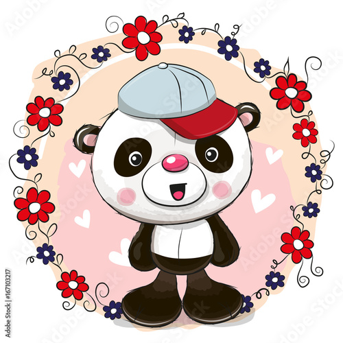 Greeting card Panda with flowers