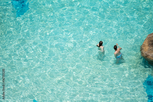 Swimming in the pool (Above view)