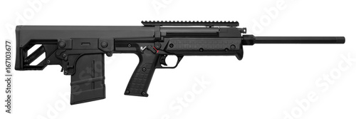 Gun. Black modern rifle isolated on white