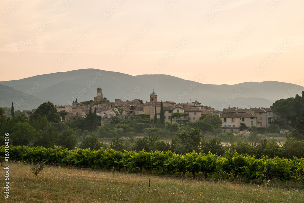 Scenic old village Lourmarine in Provence region of France during sunrise