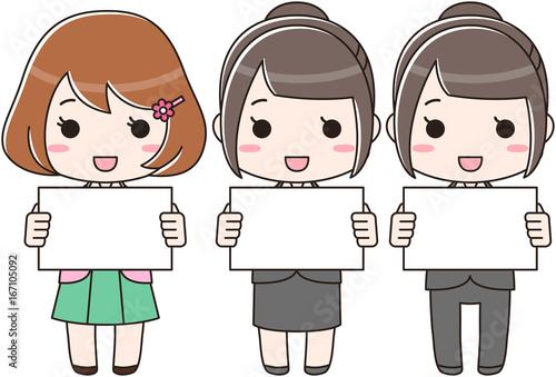 白い画用紙 パネルを持つ新入社員の女性イラスト Stock Vector Adobe Stock
