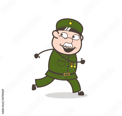 Cartoon Sergeant Run Away Vector Illustration