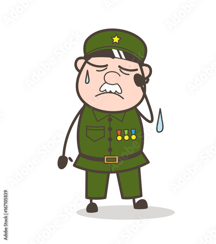 Cartoon Tired Sergeant Face Vector Illustration