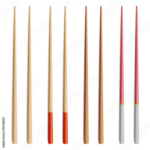 Chopsticks Vector Set. Realistic Wooden Set Of Classic Japanese, Chinese, Asian Food Chopsticks Isolated Illustration