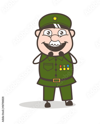 Cartoon Sergeant Joyful Face Vector Illustration