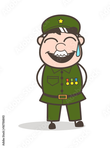 Cartoon Sergeant Laughing Face with Cold Sweat  Vector Illustration
