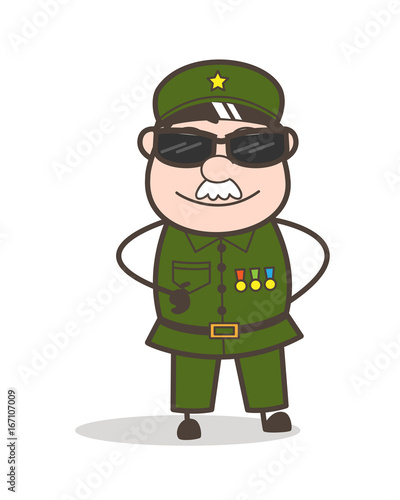 Cartoon Funny Sergeant with Black Sunglasses Vector Illustration