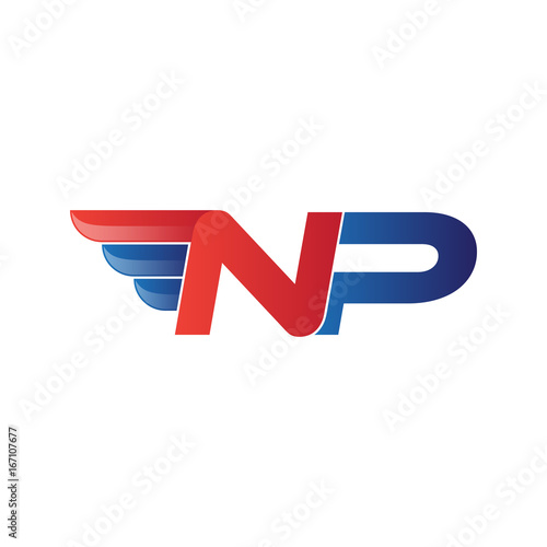 fast initial letter NP logo vector wing