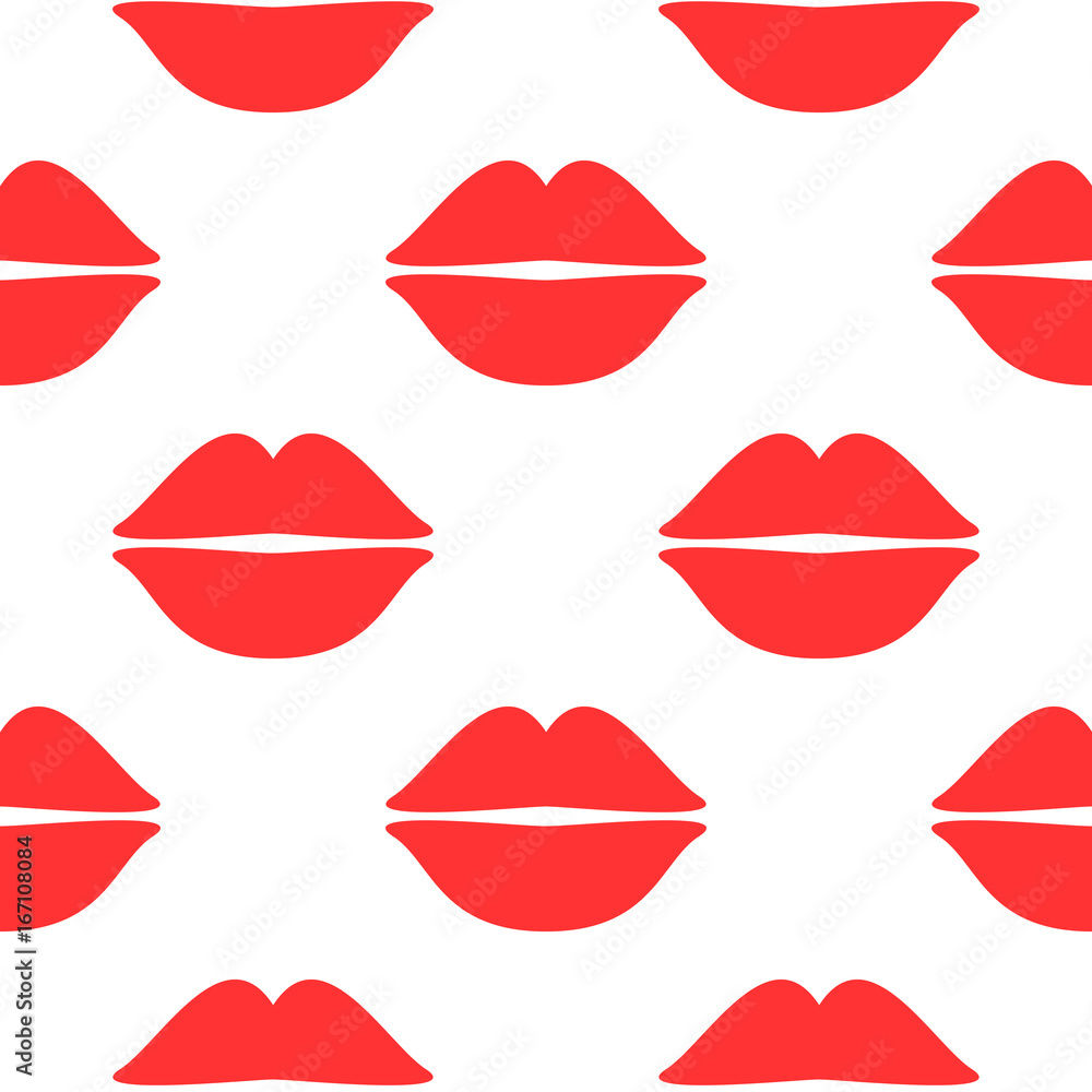 Repeated red lips on a white background. Seamless pattern. Repeated red lips on a white background. Seamless pattern.